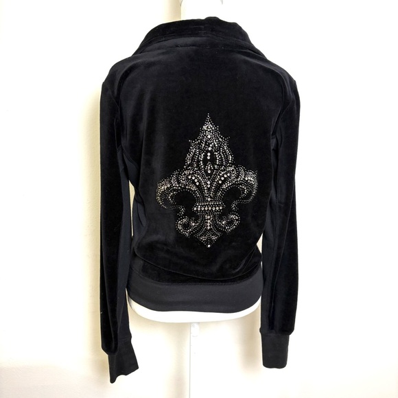 MISS ME Y2K Velvet Velour Track Suit Zip Jacket Rhinestones Bling Flwur-de-Lis S - Picture 4 of 16